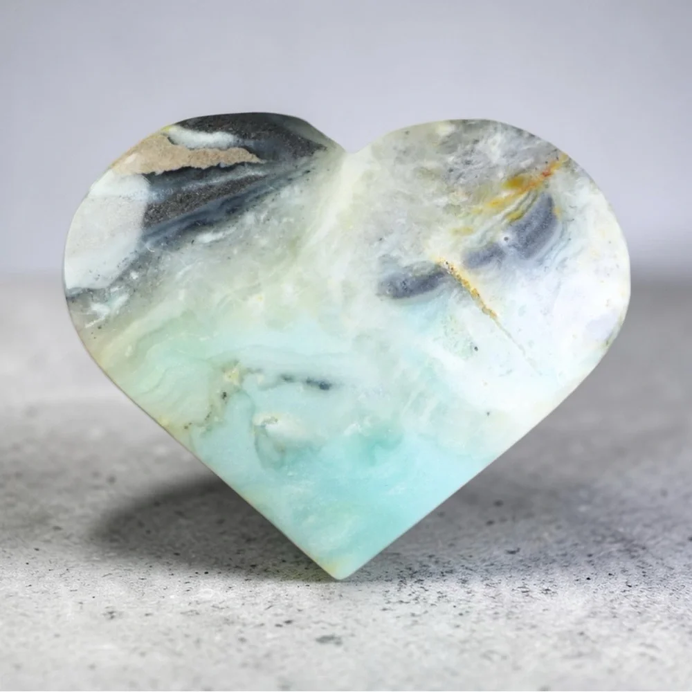 Amazonite, calcite and quartz Large Heart Shape Hand Carved Natural Stone